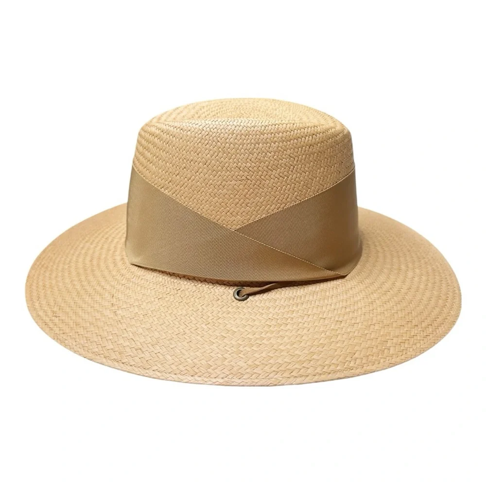 FREYA for VERONICA BEARD Field Gardenia Panama Hat in Tan Raffia Suede Strap New - Picture 10 of 11